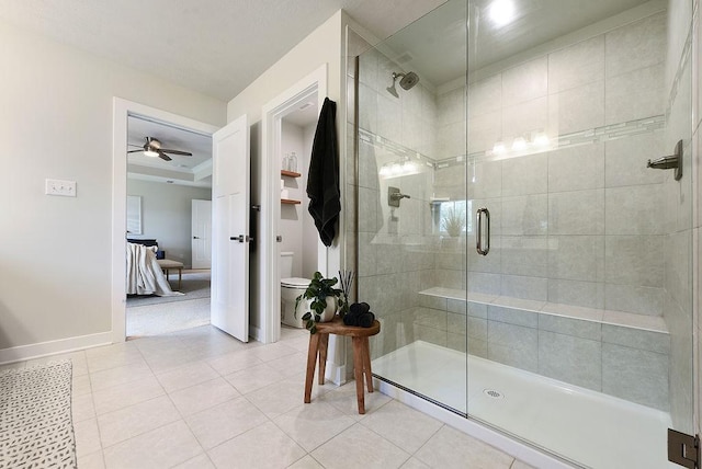 622 Burberry Blvd, Lehigh Twp, PA 16063 - bathroom featuring a shower stall, a ceiling fan, tile patterned floors, and ensuite bath