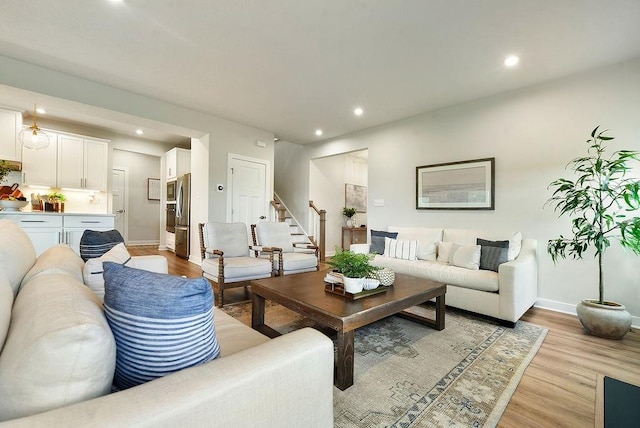 622 Burberry Blvd, Lehigh Twp, PA 16063 - living area with stairs, light wood-type flooring, and recessed lighting