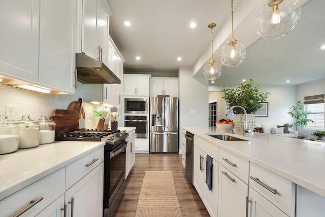 622 Burberry Blvd, Lehigh Twp, PA 16063 - kitchen featuring stainless steel appliances, under cabinet range hood, decorative backsplash, light wood-style floors, and white cabinets