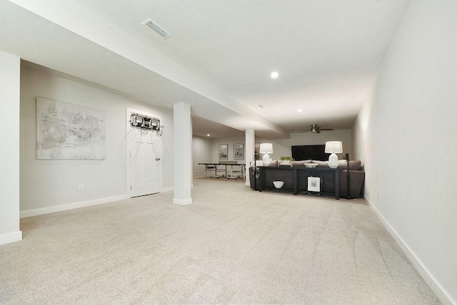 622 Burberry Blvd, Lehigh Twp, PA 16063 - unfurnished living room featuring light carpet, ceiling fan, and recessed lighting