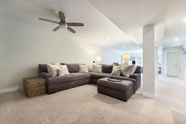 622 Burberry Blvd, Lehigh Twp, PA 16063 - living room with light colored carpet, ceiling fan, and recessed lighting