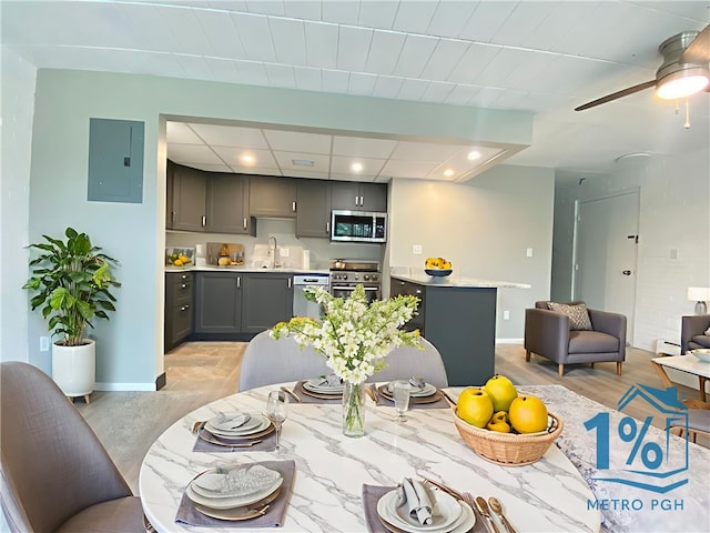 446 Hoodridge Dr Unit 210, Castle Shannon, PA 15234 - dining space featuring electric panel, recessed lighting, and a ceiling fan