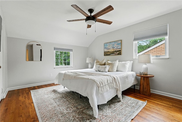 717 Kewanna Ave, Mt Lebanon, PA 15234 - bedroom with lofted ceiling, wood finished floors, and ceiling fan