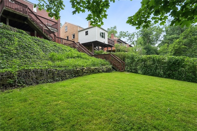 717 Kewanna Ave, Mt Lebanon, PA 15234 - view of grassy yard featuring stairs and a wooden deck