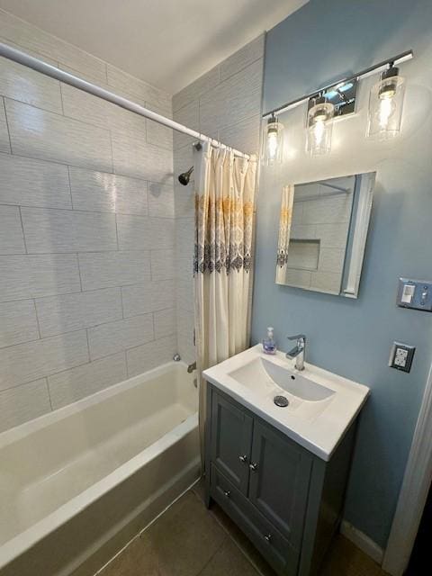 111 Race St, Regent Square, PA 15218 - bathroom featuring shower / bath combo, vanity, and tile patterned flooring