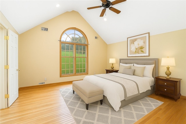 246 Johnston Rd, Bentleyville, PA 15314 - bedroom featuring light wood-style floors, lofted ceiling, ceiling fan, and recessed lighting
