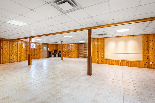 246 Johnston Rd, Bentleyville, PA 15314 - basement with wooden walls and a drop ceiling
