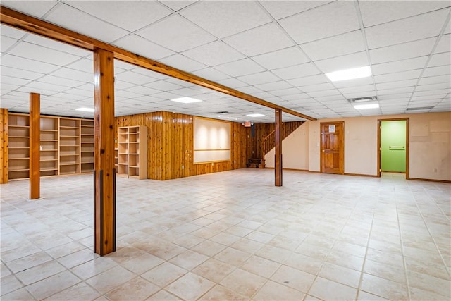 246 Johnston Rd, Bentleyville, PA 15314 - finished below grade area with a drop ceiling, wooden walls, and stairway