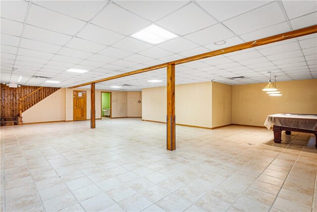 246 Johnston Rd, Bentleyville, PA 15314 - finished basement with a drop ceiling, billiards table, and stairs