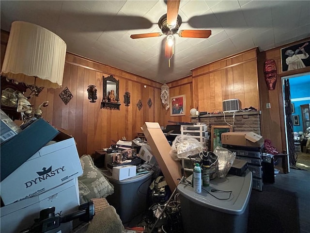 1713 Federal St, Mckeesport, PA 15132 - miscellaneous room featuring wooden walls and a ceiling fan