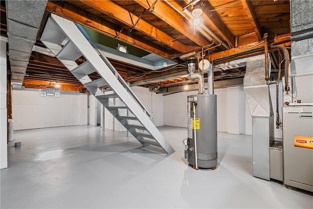 1072 Aetna Dr, Wayne Twp Law, PA 16117 - unfinished basement featuring water heater and stairway
