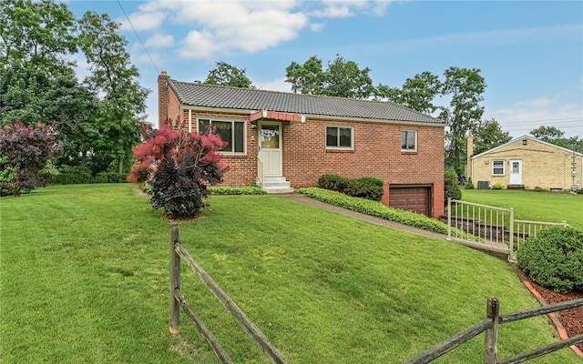 105 Hilltop Cir, Shaler, PA 15116 - single story home featuring a chimney, a garage, brick siding, a tile roof, and entry steps