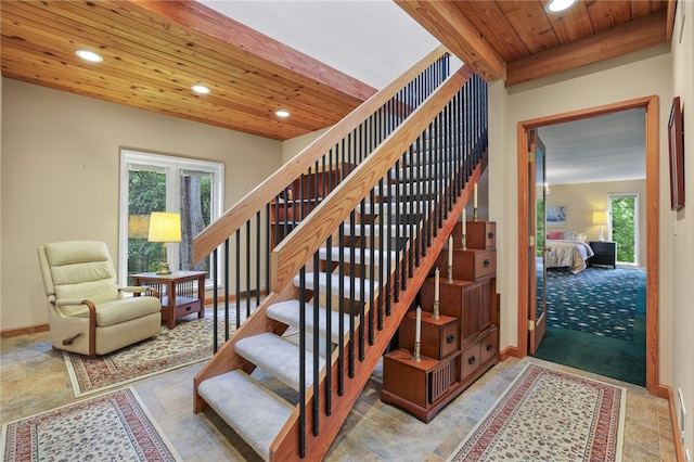 2370 Morrow Rd, Upper St Clair, PA 15241 - stairway with recessed lighting and wooden ceiling