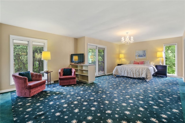 2370 Morrow Rd, Upper St Clair, PA 15241 - bedroom with a chandelier, carpet floors, and multiple windows