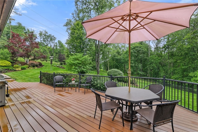 2370 Morrow Rd, Upper St Clair, PA 15241 - deck with outdoor dining area, a lawn, and view of wooded area