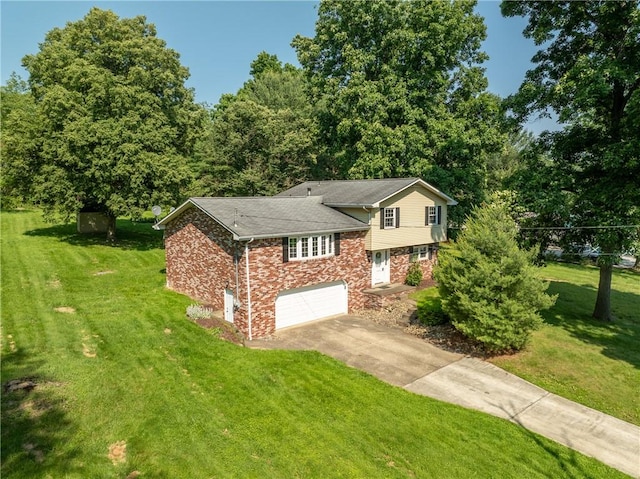 756 Arona Rd, Hempfield Twp Wml, PA 15672 - split level home featuring asphalt driveway, a garage, brick siding, and a front yard