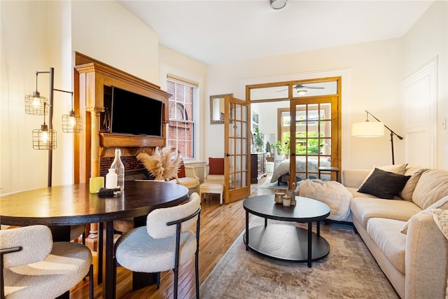 625 S Aiken Ave, Shadyside, PA 15232 - living room featuring wood finished floors, ceiling fan, and french doors