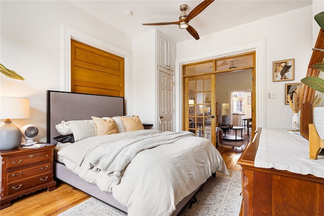 625 S Aiken Ave, Shadyside, PA 15232 - bedroom with light wood-style floors, ceiling fan, and french doors