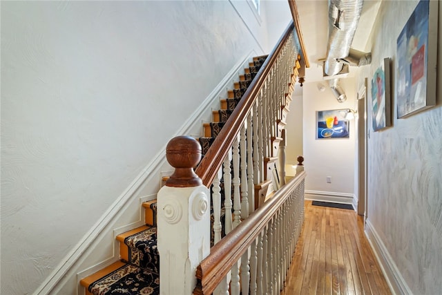 625 S Aiken Ave, Shadyside, PA 15232 - stairway featuring hardwood / wood-style flooring and baseboards