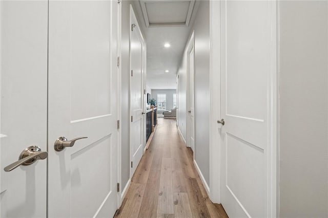 1431 Hastings Cres, South Fayette, PA 15017 - hall with light wood-type flooring, recessed lighting, and attic access