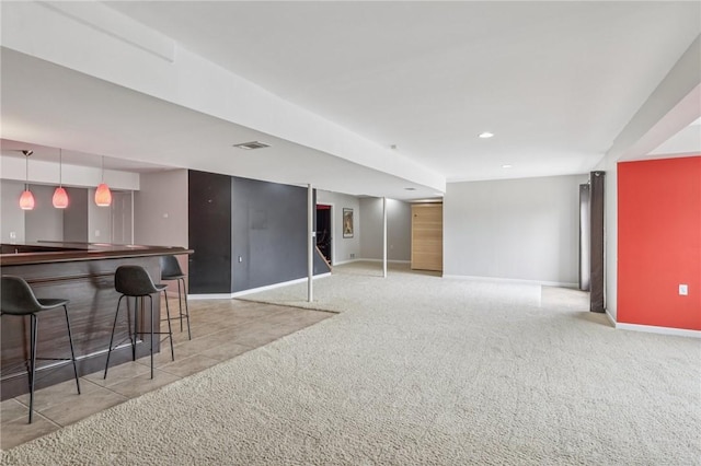 203 Cashmere Ct, Cranberry Twp, PA 16066 - carpeted living room featuring a bar and recessed lighting
