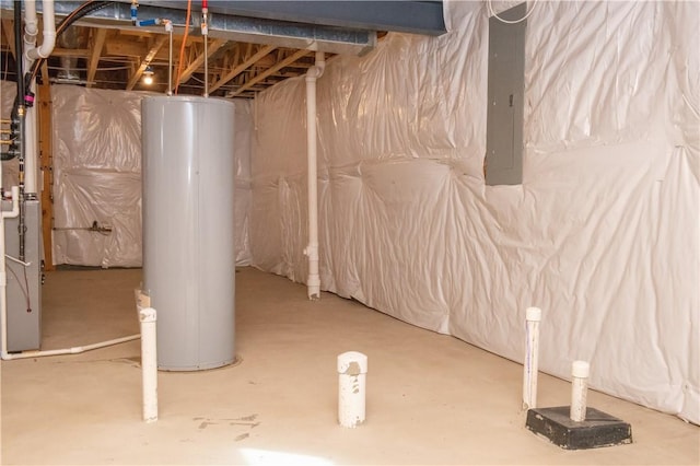 132 Hidden Acres Dr, Forward Twp, PA 16033 - unfinished basement with water heater and electric panel