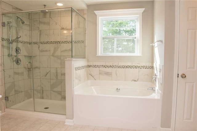 132 Hidden Acres Dr, Forward Twp, PA 16033 - full bathroom with a bath, a stall shower, and tile patterned flooring