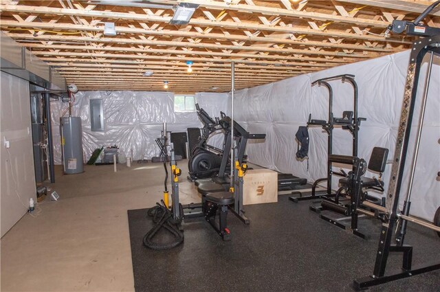 132 Hidden Acres Dr, Forward Twp, PA 16033 - workout area featuring gas water heater and electric panel