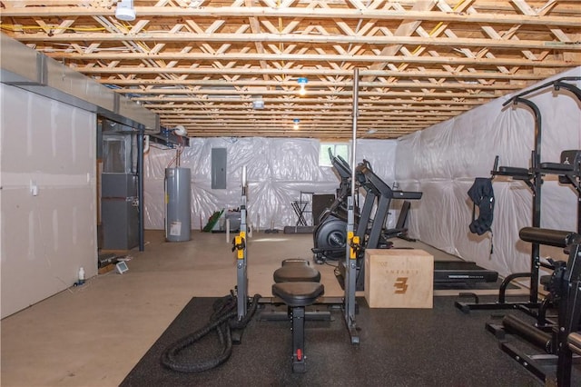 132 Hidden Acres Dr, Forward Twp, PA 16033 - exercise area featuring electric panel and water heater