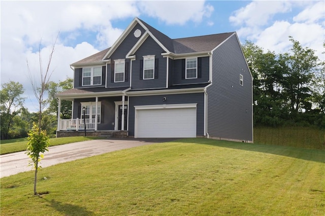 132 Hidden Acres Dr, Forward Twp, PA 16033 - view of front of house featuring asphalt driveway, a porch, a front lawn, and an attached garage