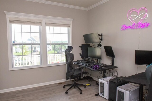 132 Hidden Acres Dr, Forward Twp, PA 16033 - home office featuring wood finished floors and crown molding