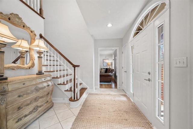116 Bunker Hill Dr, Peters Twp, PA 15317 - entryway featuring stairway, light tile patterned floors, and recessed lighting