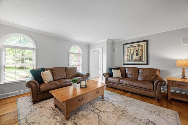 116 Bunker Hill Dr, Peters Twp, PA 15317 - living room featuring crown molding, wood finished floors, and plenty of natural light