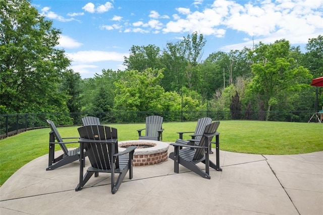 116 Bunker Hill Dr, Peters Twp, PA 15317 - fenced backyard with a fire pit and a patio area