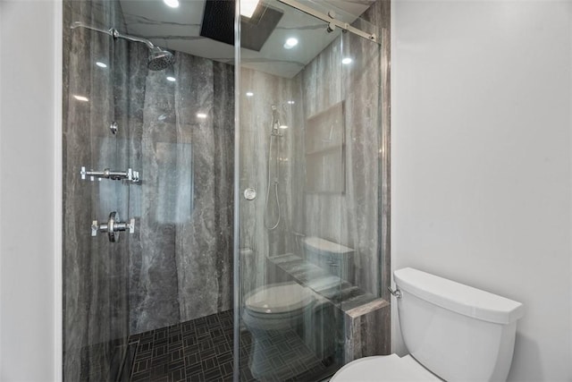 116 Bunker Hill Dr, Peters Twp, PA 15317 - bathroom with toilet and a marble finish shower
