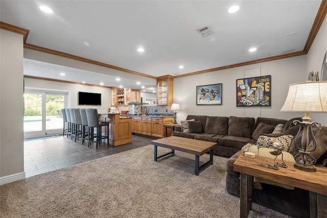 116 Bunker Hill Dr, Peters Twp, PA 15317 - living area featuring ornamental molding, recessed lighting, and dark tile patterned flooring
