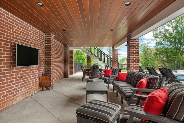 116 Bunker Hill Dr, Peters Twp, PA 15317 - view of patio with stairway, an outdoor living space, and outdoor dining space
