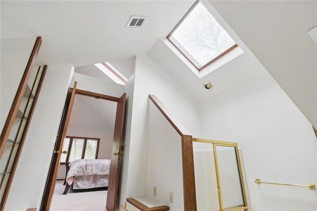 1 Quail Hill Rd, Fox Chapel, PA 15238 - stairs with a skylight and vaulted ceiling