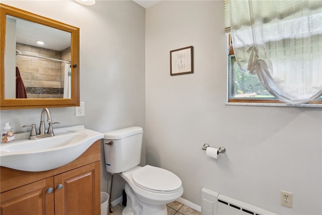 1343 Venetia Rd, Nottingham, PA 15330 - full bathroom with vanity, tiled shower, tile patterned floors, and a baseboard heating unit