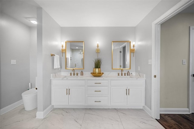 306 Hedgerow Dr, Peters Twp, PA 15367 - full bath featuring marble look tile flooring and double vanity