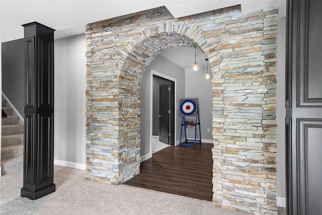 306 Hedgerow Dr, Peters Twp, PA 15367 - hallway with arched walkways and carpet flooring