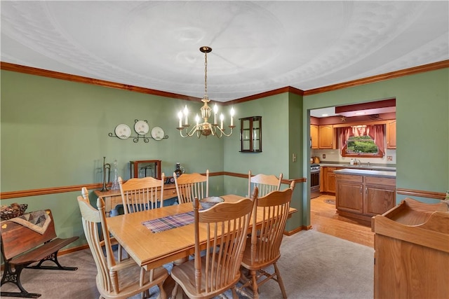 108 Birchwood Way, Penn Twp Wml, PA 15642 - dining room featuring crown molding, a chandelier, and light carpet