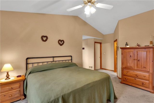 108 Birchwood Way, Penn Twp Wml, PA 15642 - bedroom featuring light colored carpet, vaulted ceiling, and ceiling fan