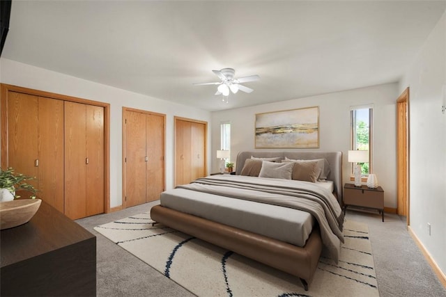 240 Rte 88, Monongahela, PA 15063 - bedroom featuring two closets, light carpet, and ceiling fan