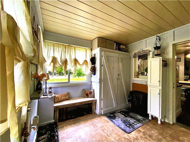 5569 Bull Creek Rd, Fawn Twp, PA 15084 - mudroom featuring wood ceiling