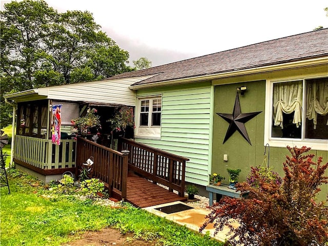 5569 Bull Creek Rd, Fawn Twp, PA 15084 - wooden terrace with a sunroom