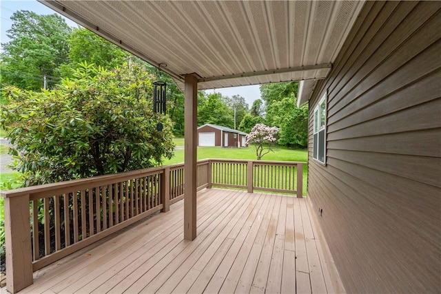 2228 Dinnerbell Five Forks Rd, Wharton Twp, PA 15437 - wooden deck with an outdoor structure and a lawn