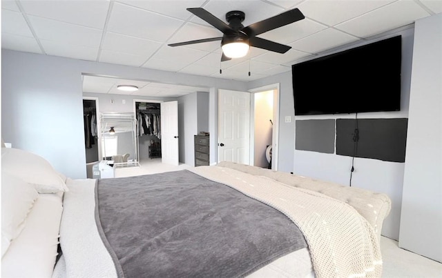 407 1st St, South Union Twp, PA 15401 - bedroom with a closet, ceiling fan, a drop ceiling, and carpet floors