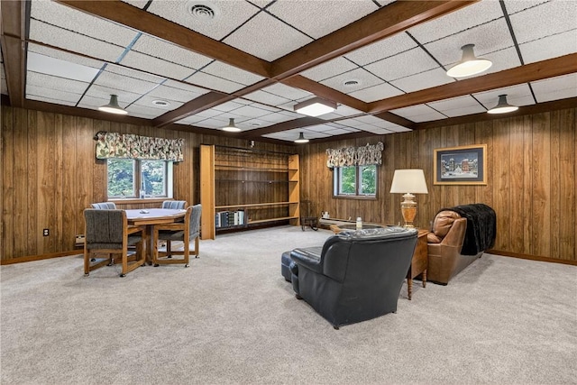 117 Scarborough Ln, Peters Twp, PA 15317 - carpeted living room with wooden walls and healthy amount of natural light