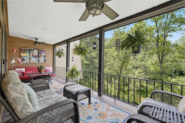117 Scarborough Ln, Peters Twp, PA 15317 - sunroom / solarium featuring a ceiling fan, outdoor lounge area, and lofted ceiling
